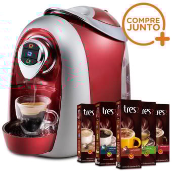 Cafeteira Expresso Três Corações Modo Vermelha 220v + 50 Cápsulas