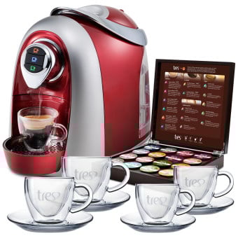 Cafeteira Três Corações Modo Vermelha 110v + Kit com 4 Xícaras e Porta Cápsulas Exclusivo