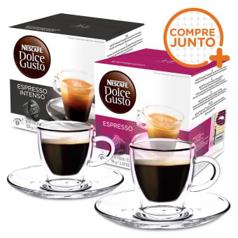 Kit 32 Cápsulas de Café Nescafé Dolce Gusto Nestlé + 2 Xícaras para Café em Vidro Duplo 80ml