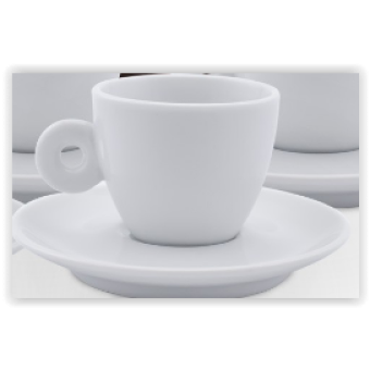 Xícara Branca de Porcelana para Café com Pires Fancy 70ml.