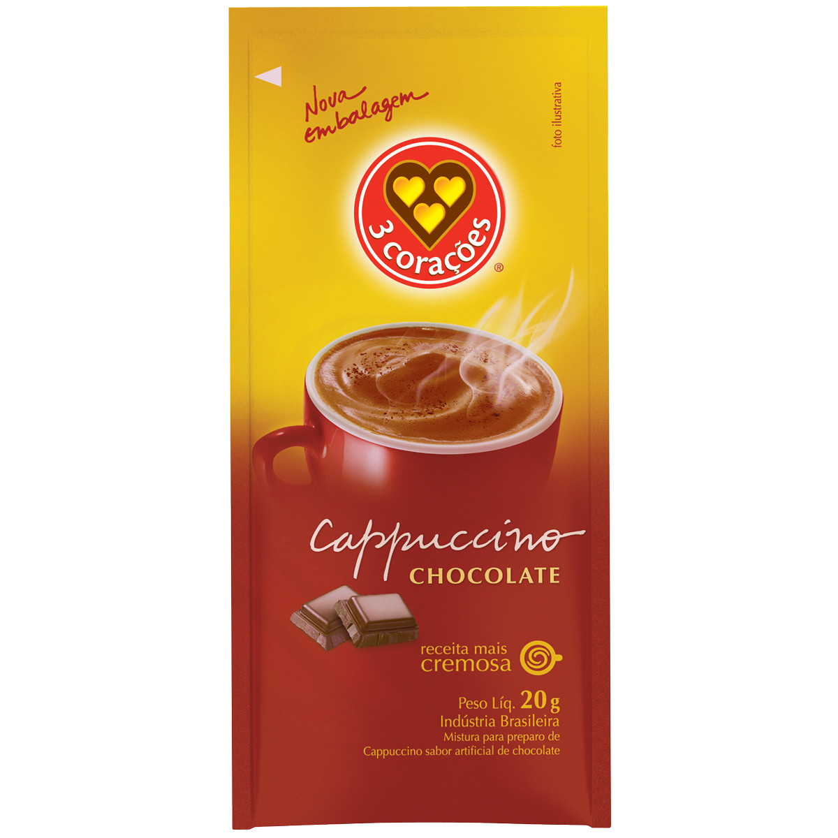 Cappuccino Chocolate Sachet Três Corações - 20 gr