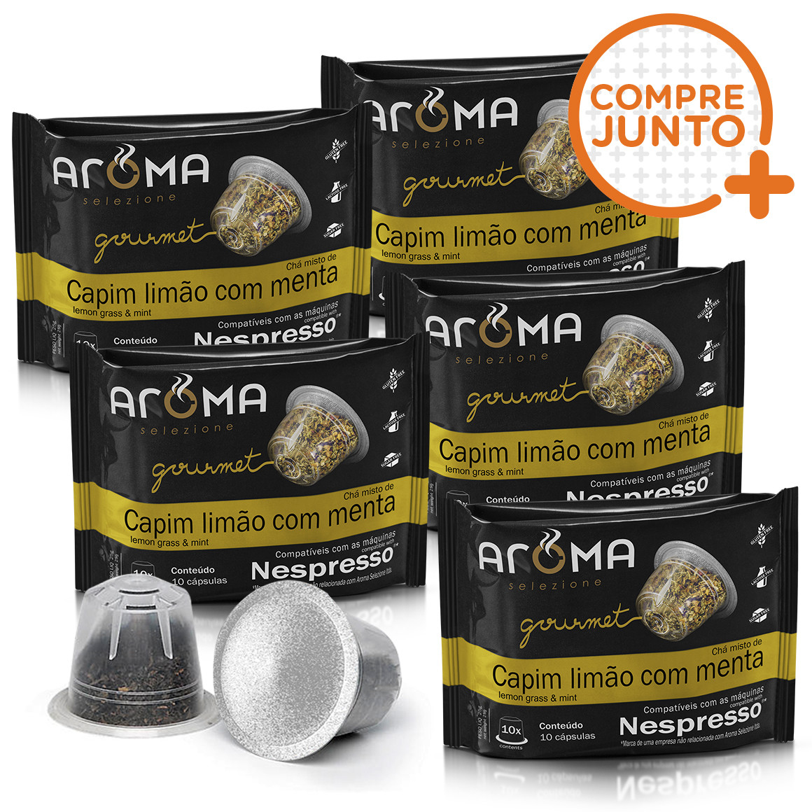 Kit Cápsulas de Chá Compatíveis com Nespresso Capim-Limão com Menta Aroma - 50 un.