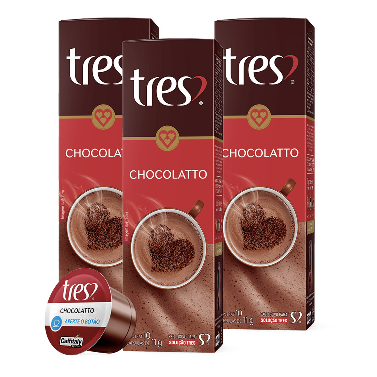 Kit 30 Cápsulas Tres 3 Corações Chocolatto Chocolate Quente