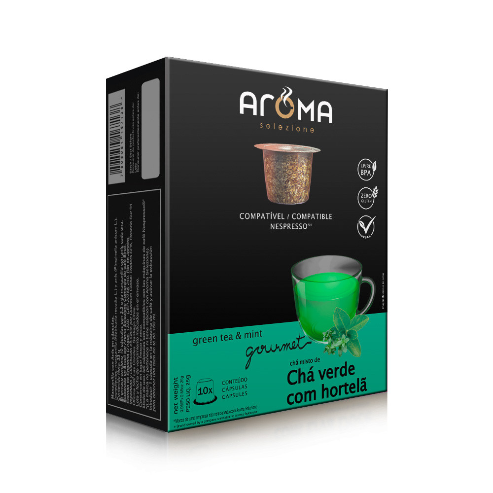 Cápsulas de Chá Compatíveis com Nespresso Chá Verde com Hortelã Aroma - 10 un.