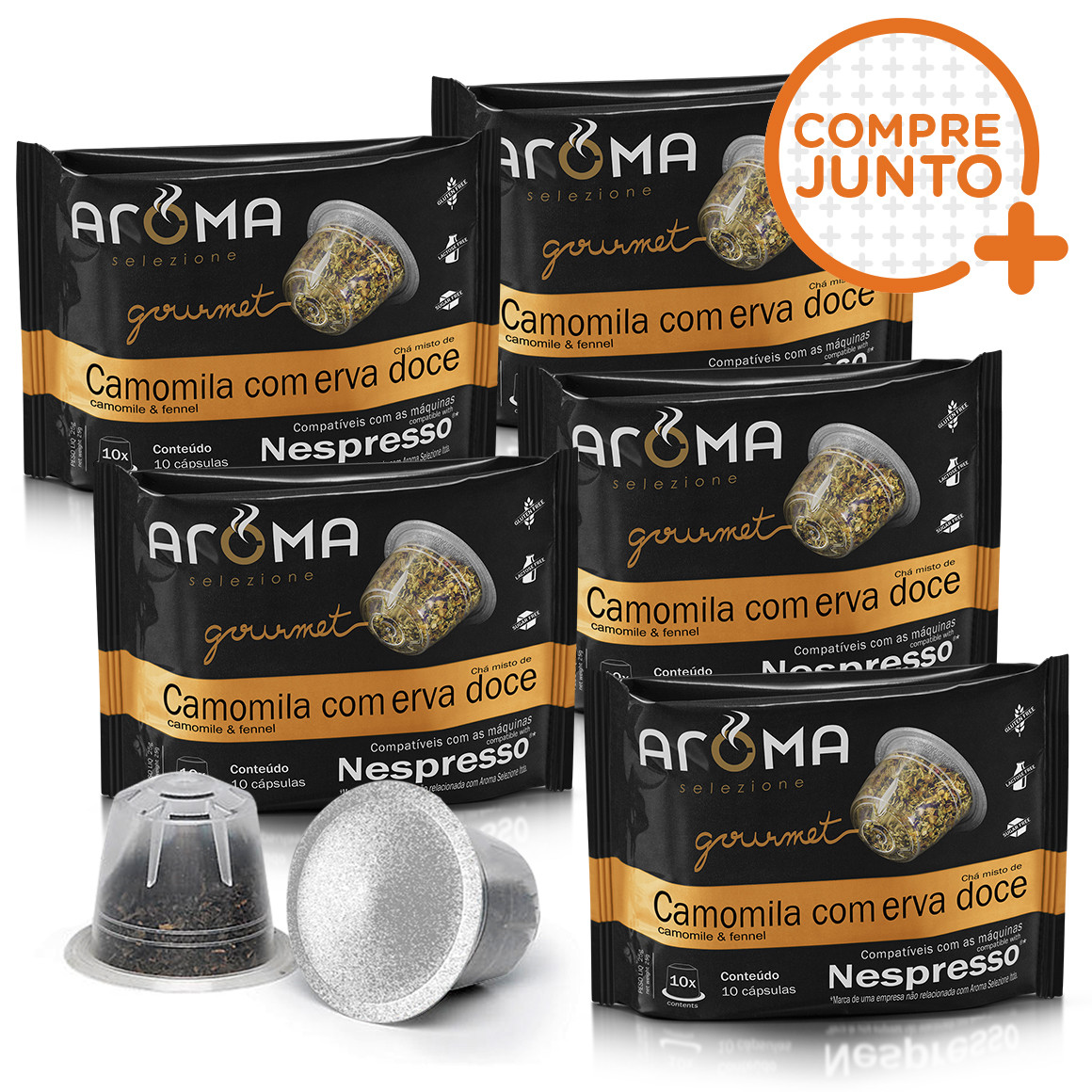 Kit Cápsulas de Chá Compatíveis com Nespresso Camomila com Erva- Doce Aroma - 50 un.