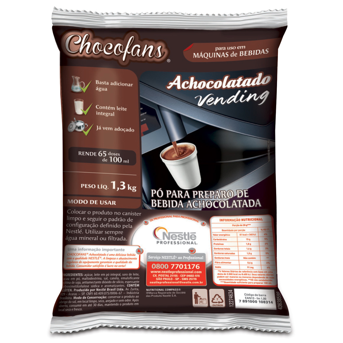 Achocolatado Vending Chocofans Nestlé - 1,3 kg