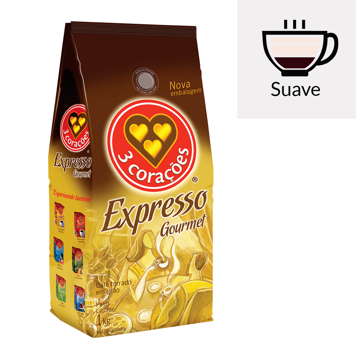 Café Expresso em Grãos Gourmet 3 Corações - 1 Kg
